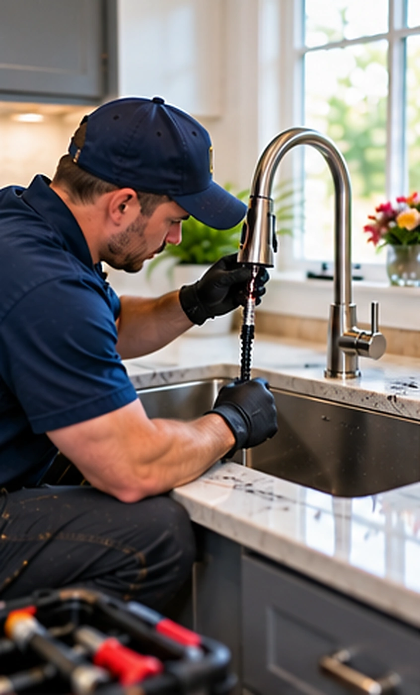Plumbing service van at a residential property for plumbing service in Scrabbletown, NJ