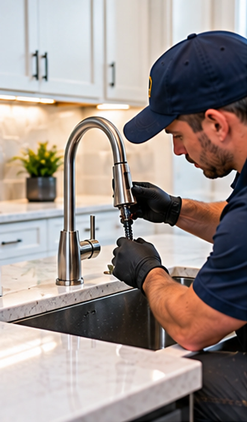 Plumber repairing a residential water heater during water quality & treatment service in Ridgewood, NJ