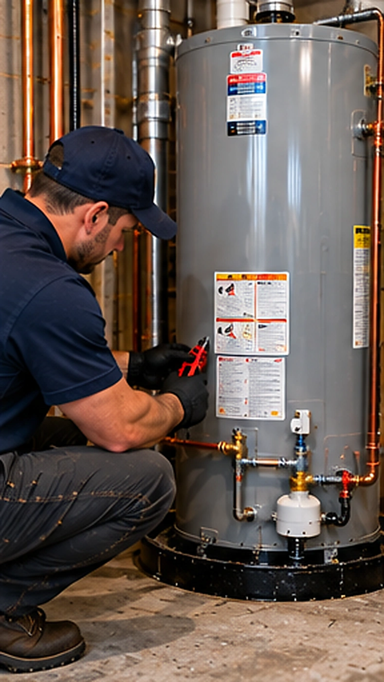Plumber repairing exterior piping during water softener installation service in Ridgewood, NJ